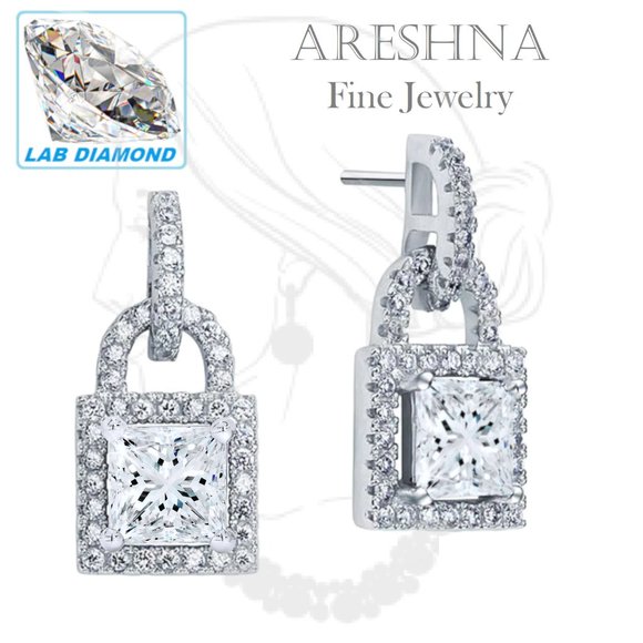 Areshna Jewelry - 2ct Lab Diamond Princess Cut Earrings